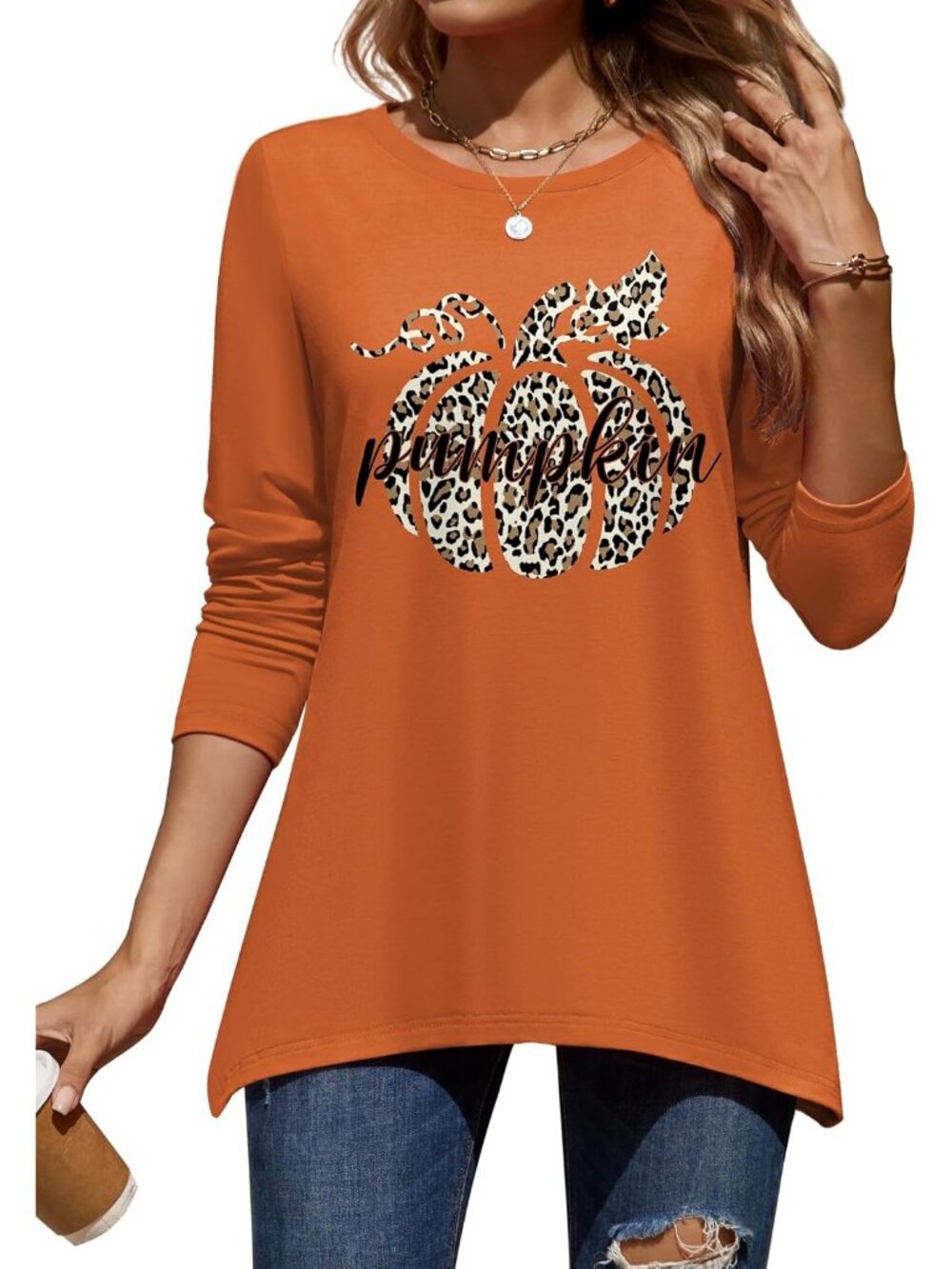 Zeagoo Long Sleeve Tops for Women Sweatshirt Crewneck Fall Clothes-Orange 105